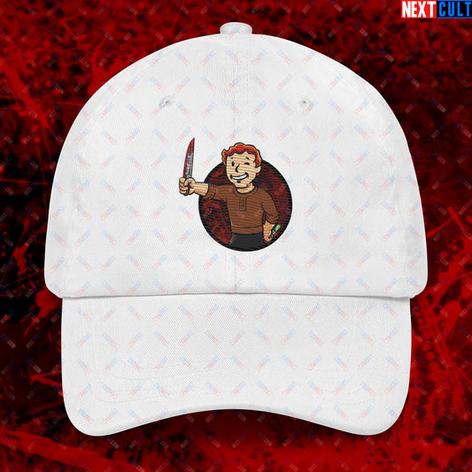 Blood Boy Dexter Morgan Vault Boy Fallout Funny Meme Cartoon Mashup Dad hat White Hats Next Cult Brand