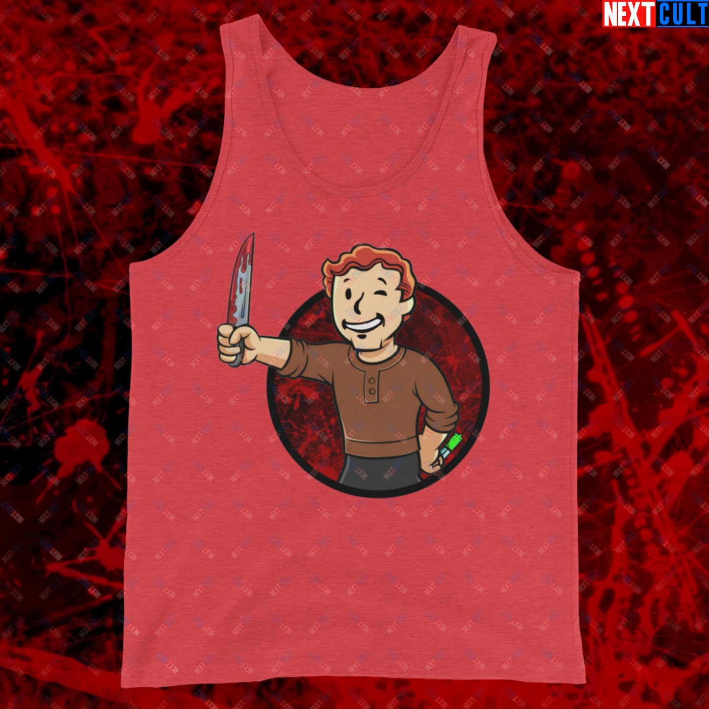 Blood Boy Dexter Morgan Vault Boy Fallout Funny Meme Cartoon Mashup Tank Top Red Triblend Tank Tops Next Cult Brand