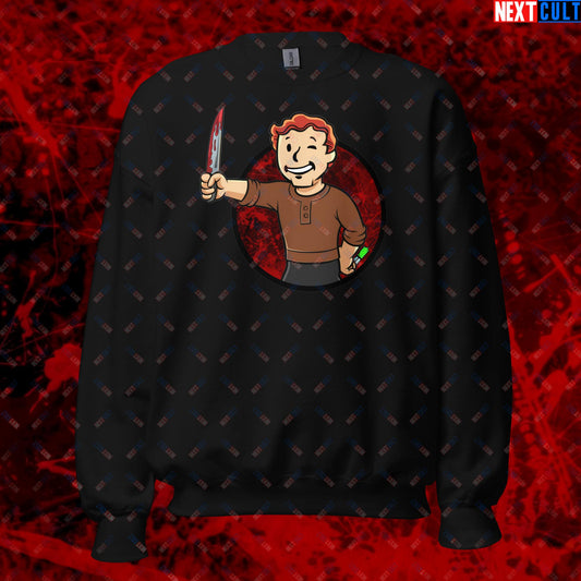 Blood Boy Dexter Morgan Vault Boy Fallout Funny Meme Cartoon Mashup Unisex Sweatshirt Black Sweatshirts Next Cult Brand