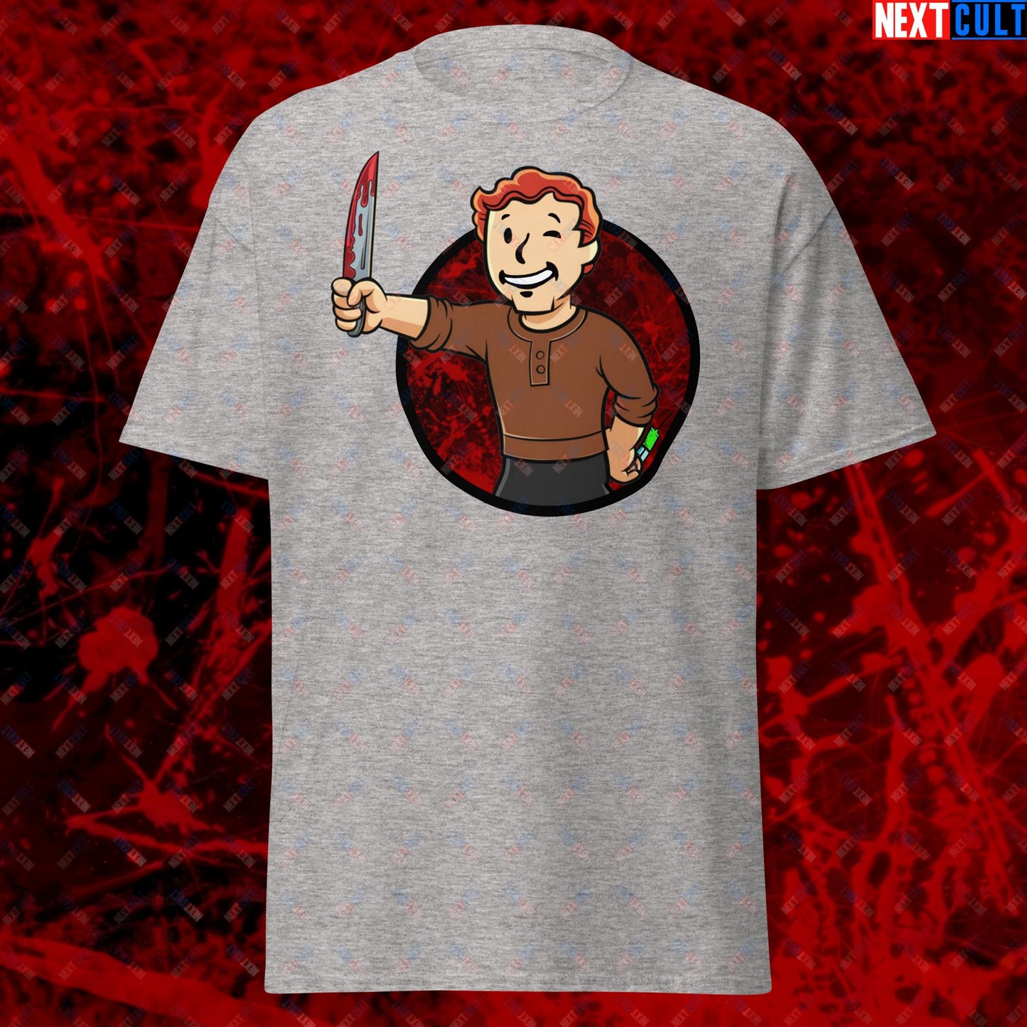 Blood Boy Dexter Morgan Vault Boy Fallout Funny Meme Cartoon Mashup Unisex tee Sport Grey T-shirts Next Cult Brand
