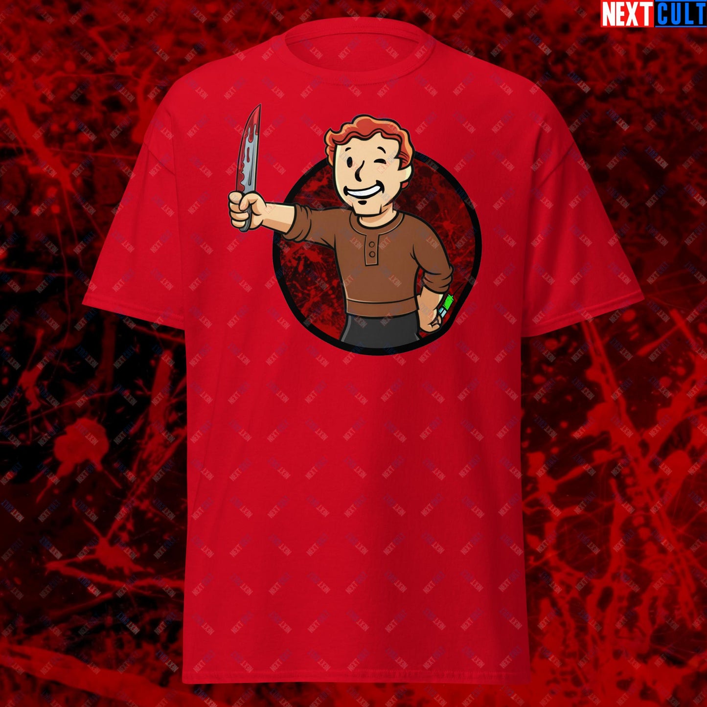 Blood Boy Dexter Morgan Vault Boy Fallout Funny Meme Cartoon Mashup Unisex tee Red T-shirts Next Cult Brand