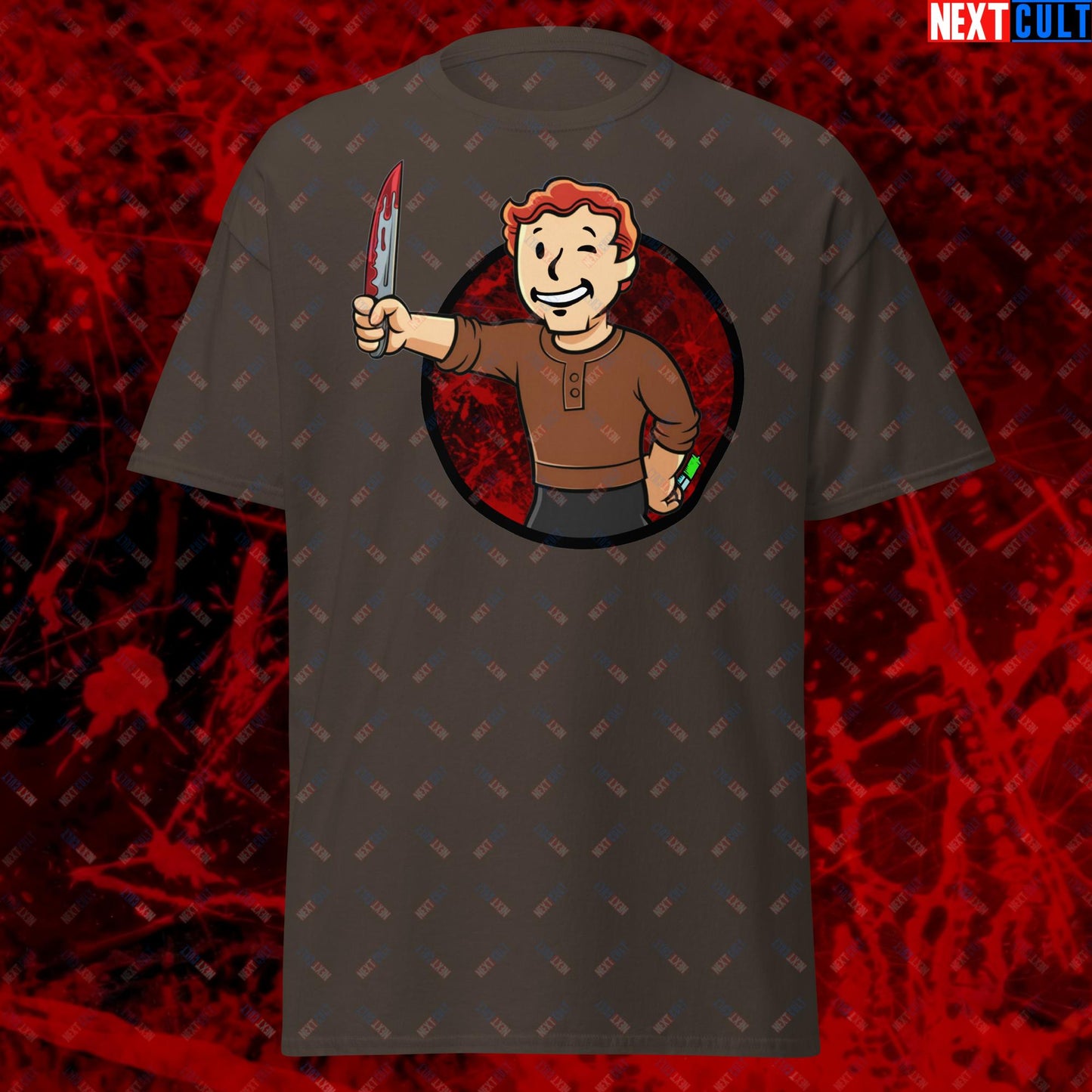 Blood Boy Dexter Morgan Vault Boy Fallout Funny Meme Cartoon Mashup Unisex tee Dark Chocolate T-shirts Next Cult Brand