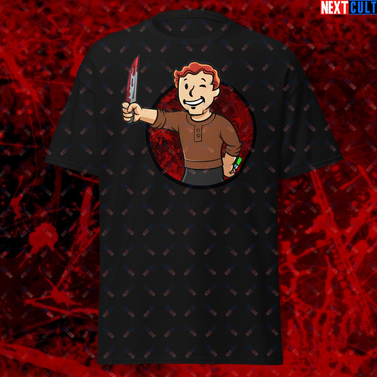Blood Boy Dexter Morgan Vault Boy Fallout Funny Meme Cartoon Mashup Unisex tee Black T-shirts Next Cult Brand