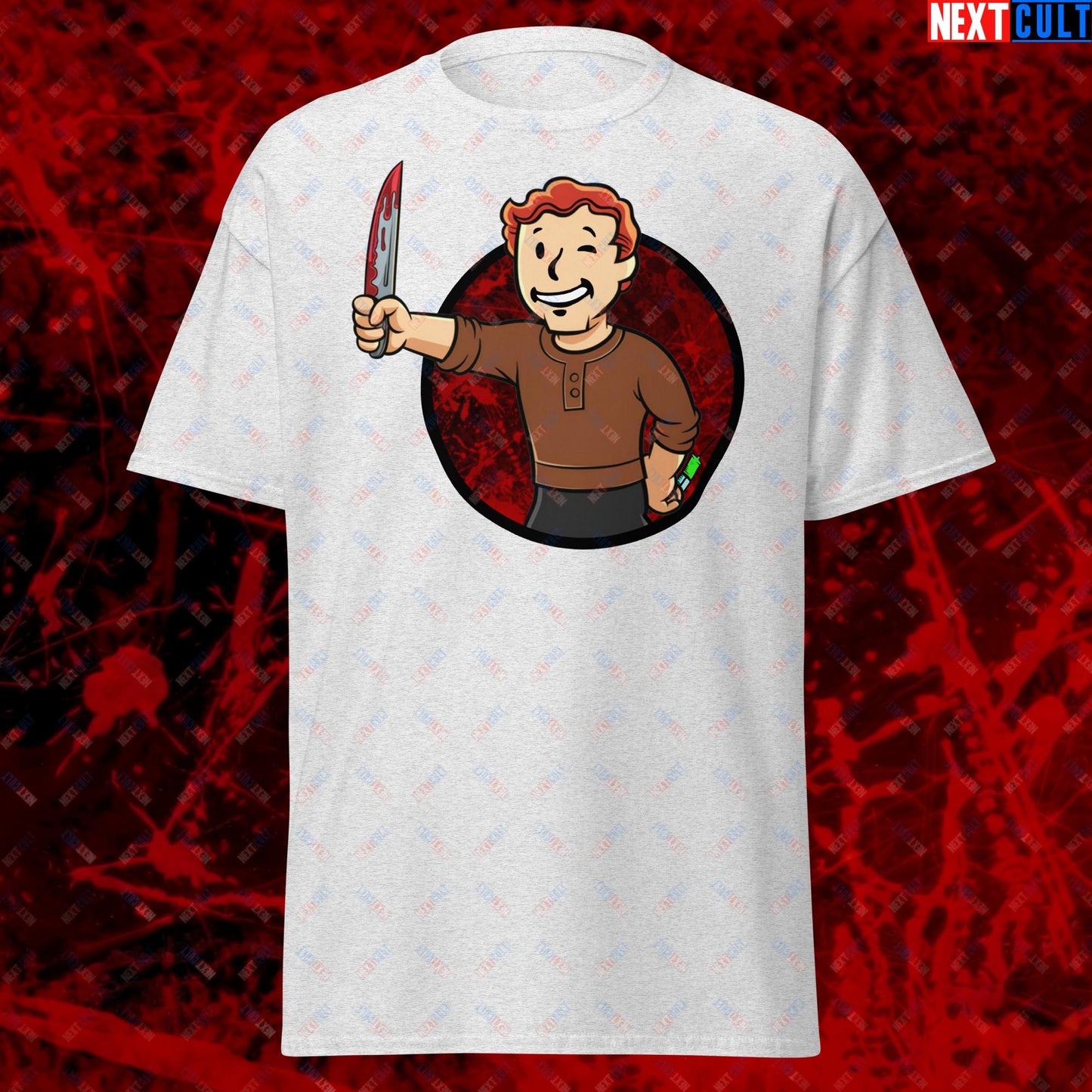 Blood Boy Dexter Morgan Vault Boy Fallout Funny Meme Cartoon Mashup Unisex tee Ash T-shirts Next Cult Brand