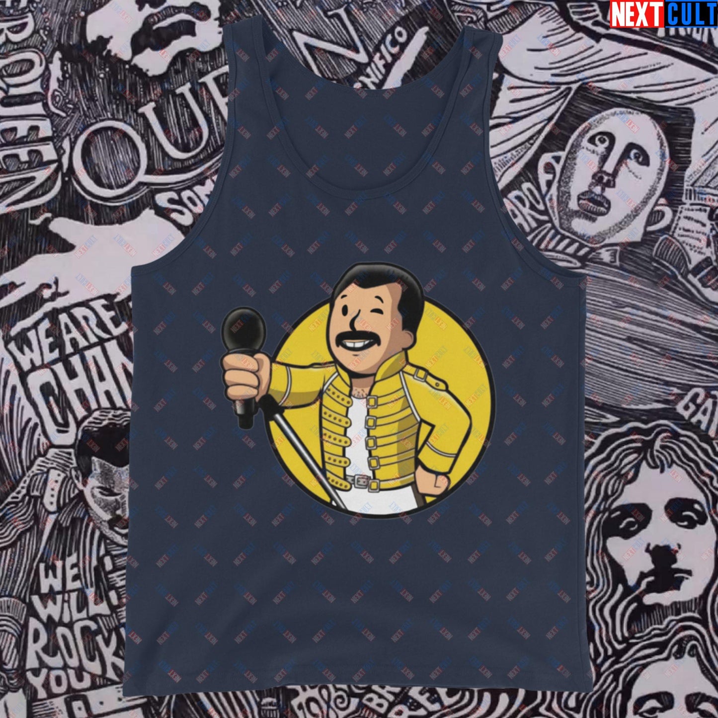 Bohemian Boy Freddie Mercury Queen Vault Boy Fallout Funny Meme Cartoon Mashup Tank Top Navy Tank Tops Fallout Freddie Mercury Music Queen Vault Boy Next Cult Brand