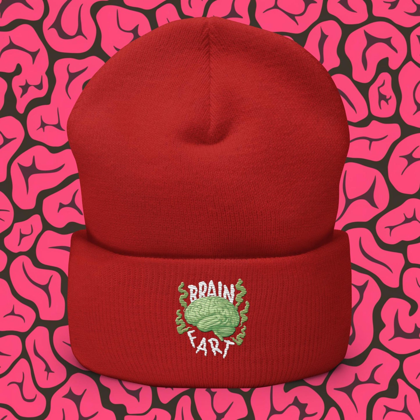 Brain Fart Cuffed Beanie Red Hats Brains Feelings Life Math Next Cult Brand