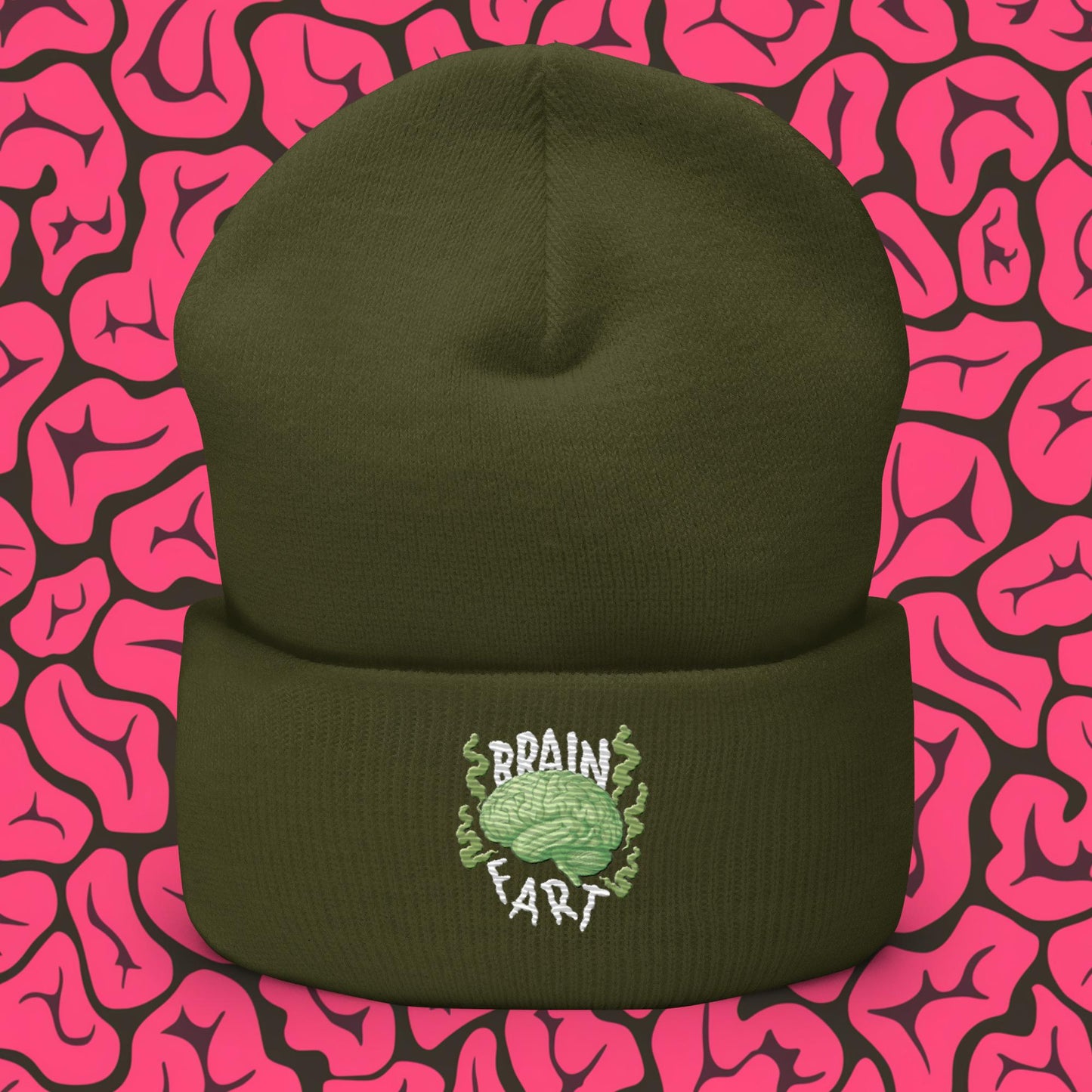 Brain Fart Cuffed Beanie Olive Hats Brains Feelings Life Math Next Cult Brand