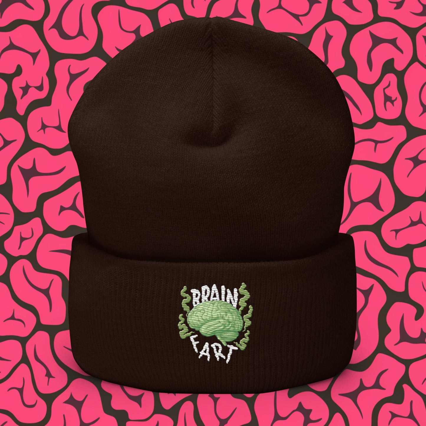 Brain Fart Cuffed Beanie Brown Hats Brains Feelings Life Math Next Cult Brand