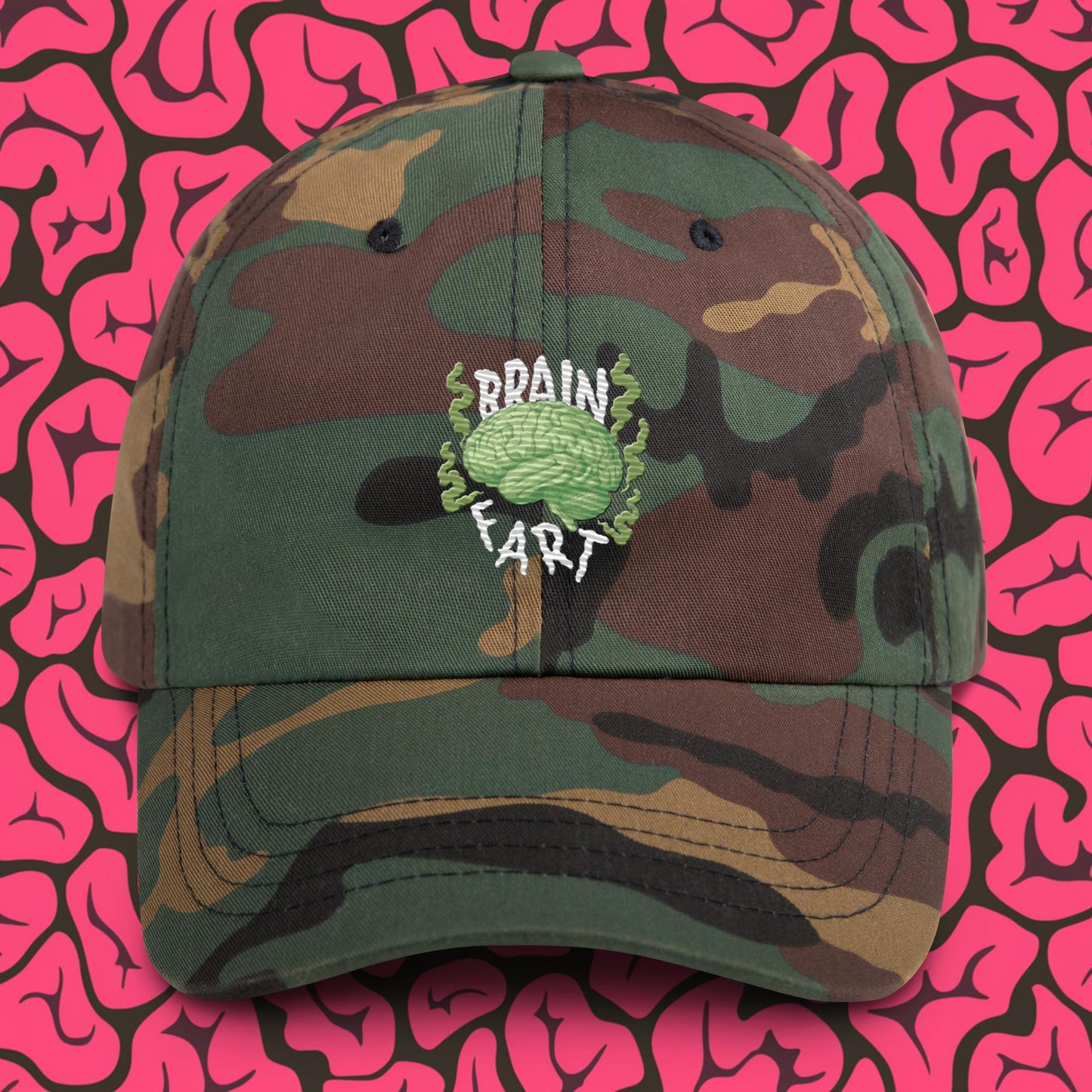 Brain Fart Dad hat Green Camo Hats Brains Feelings Life Math Next Cult Brand