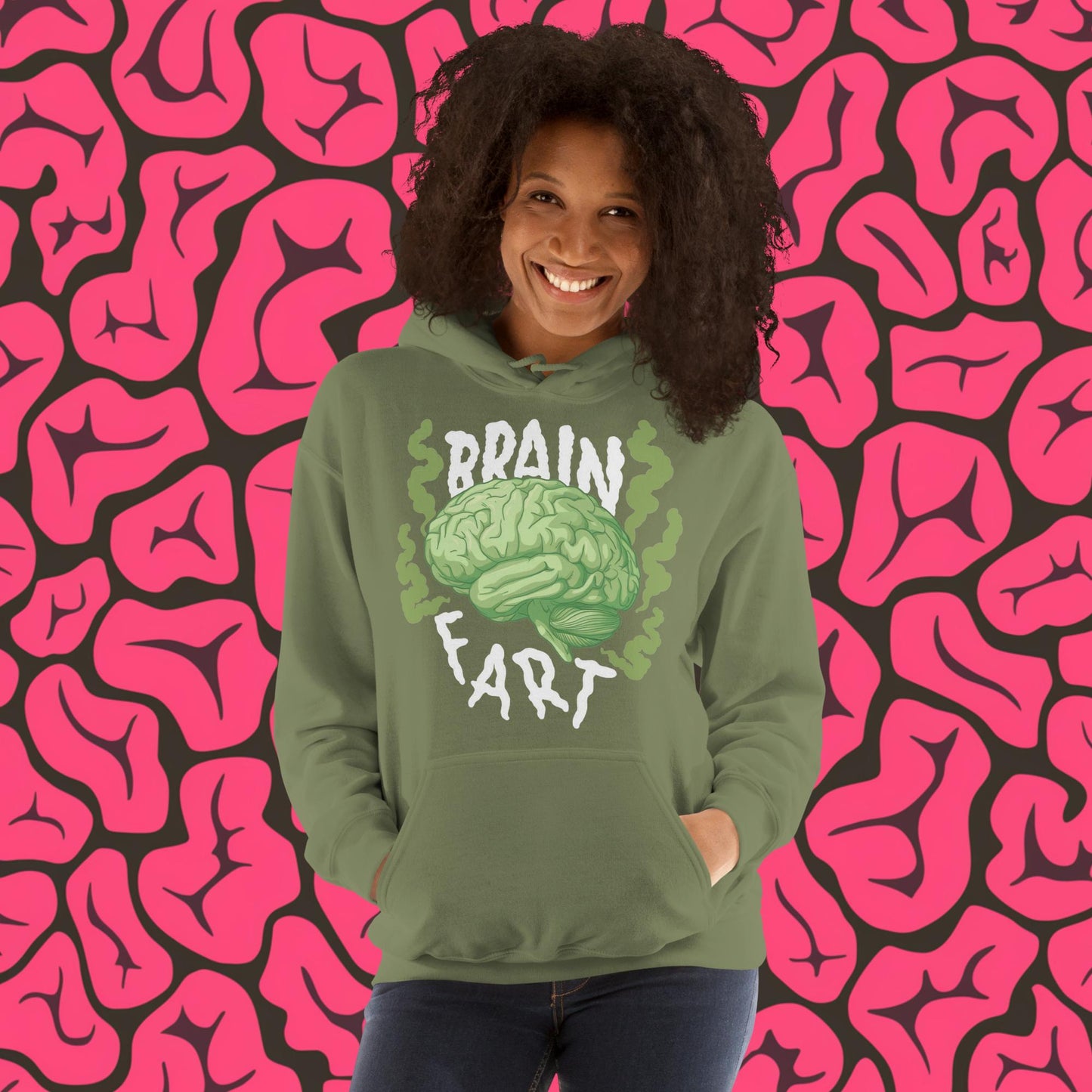 Brain Fart Unisex Hoodie Military Green Hoodies Brains Feelings Life Math Next Cult Brand