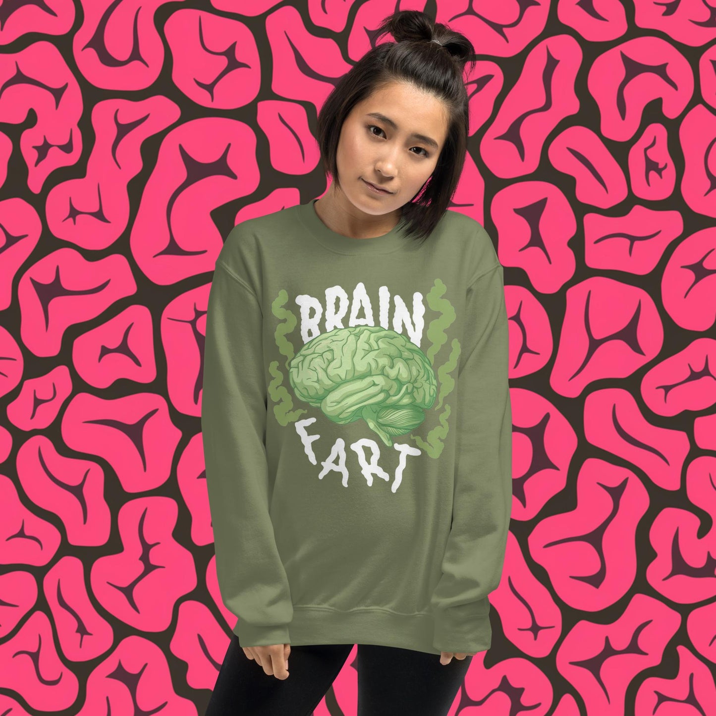 Brain Fart Unisex Sweatshirt Military Green Sweatshirts Brains Feelings Life Math Next Cult Brand