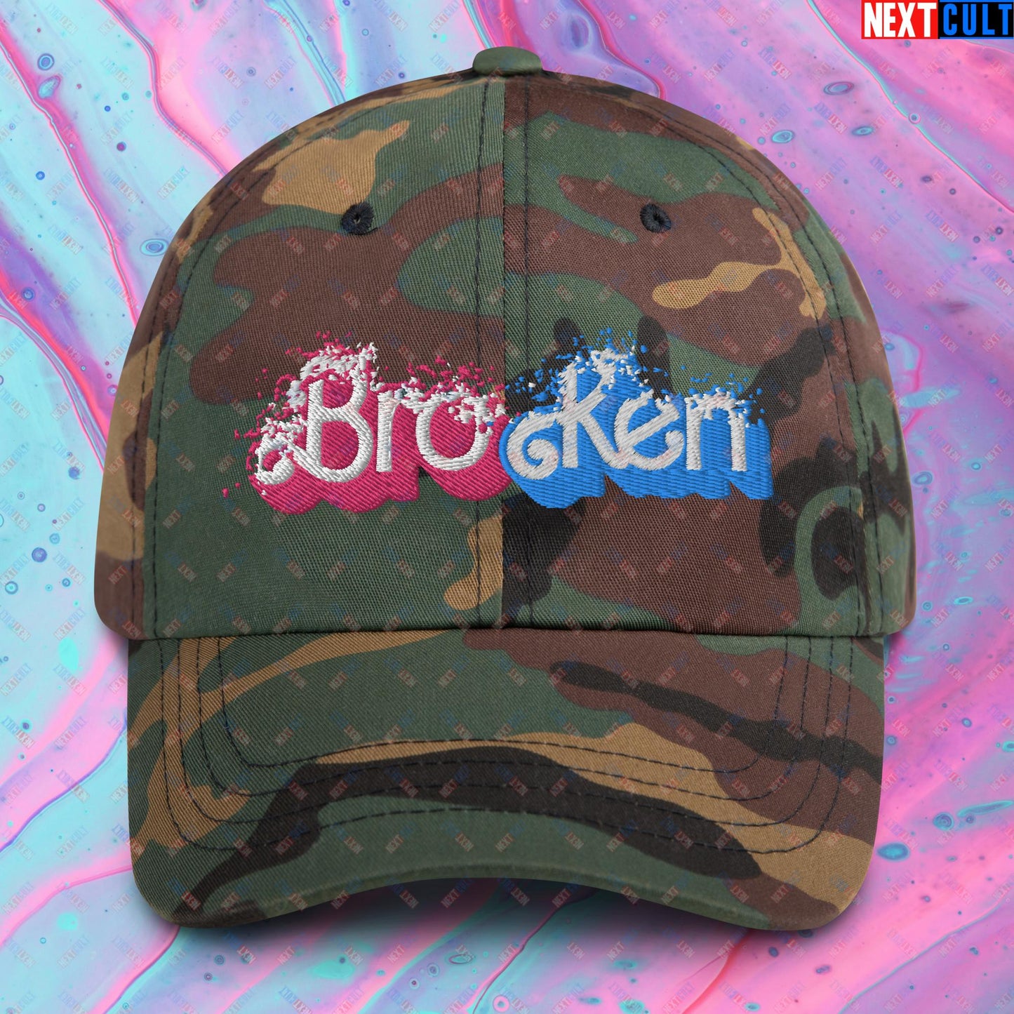 BroKen Funny Ken Barbie Movie Dad hat Green Camo Hats Barbie Ken Movies Next Cult Brand
