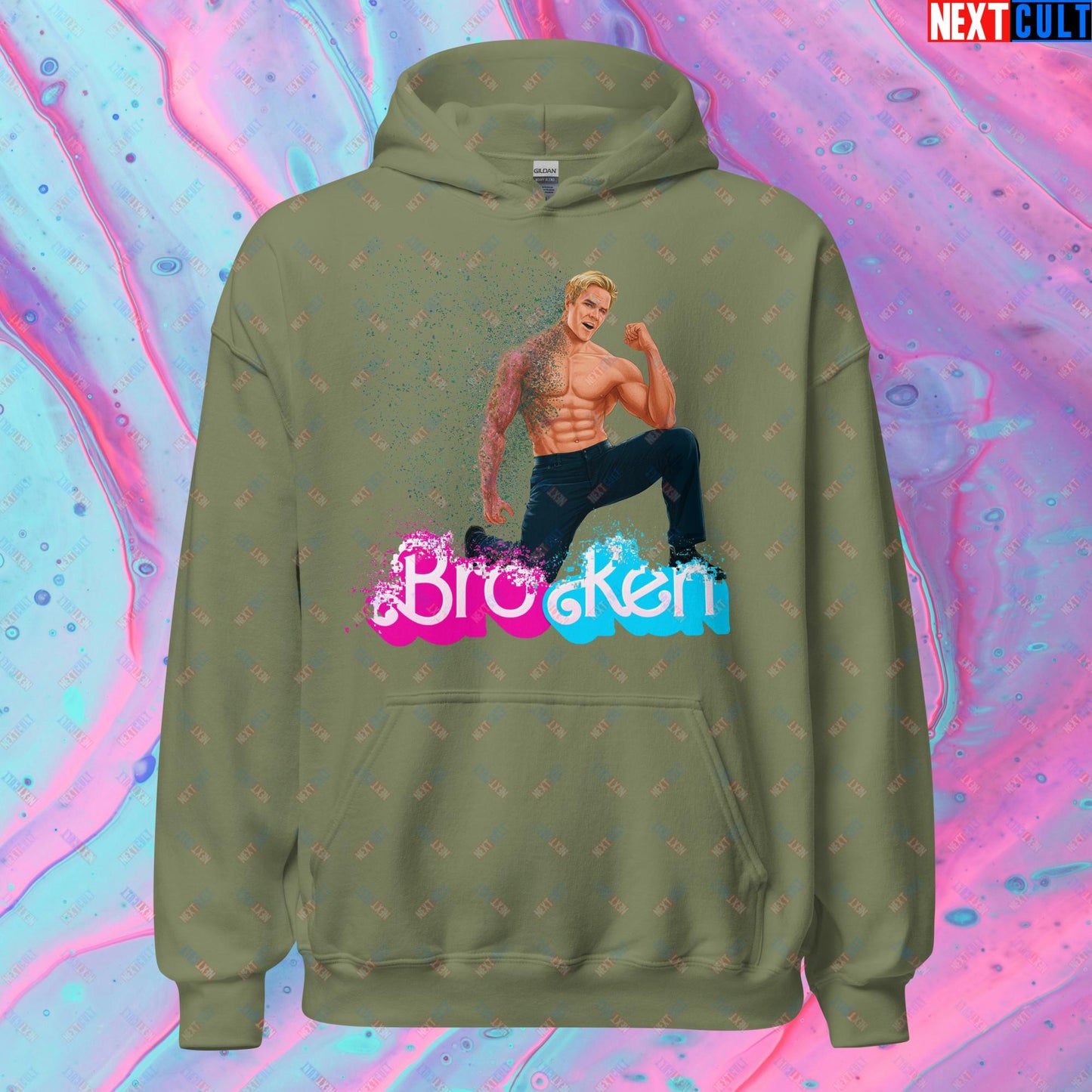 BroKen Funny Ken Barbie Movie Ryan Gosling Unisex Hoodie Military Green Hoodies Barbie Ken Movies Next Cult Brand