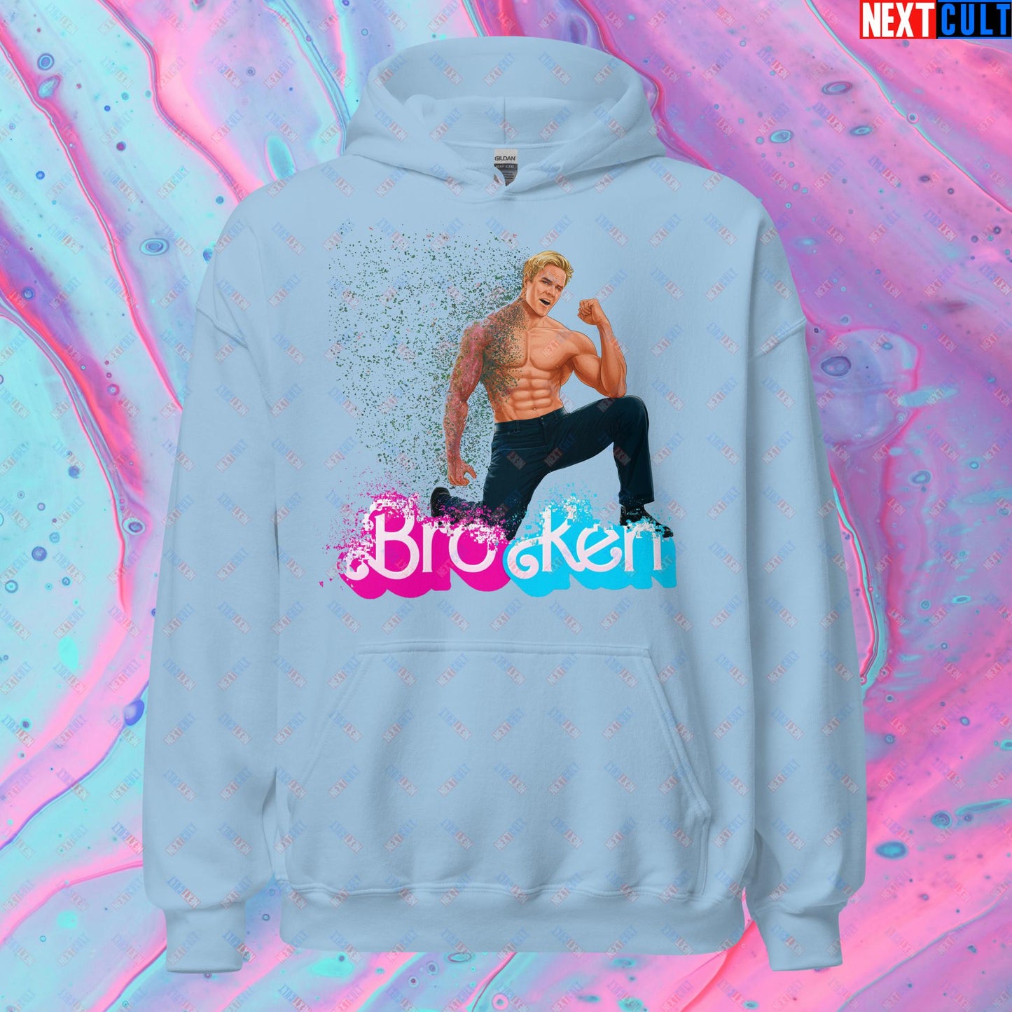 BroKen Funny Ken Barbie Movie Ryan Gosling Unisex Hoodie Light Blue Hoodies Barbie Ken Movies Next Cult Brand
