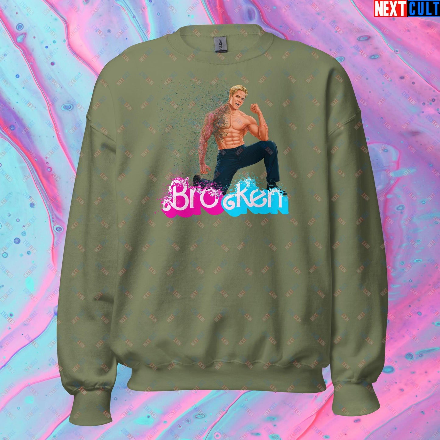 BroKen Funny Ken Barbie Movie Ryan Gosling Unisex Sweatshirt Military Green Sweatshirts Barbie Ken Movies Next Cult Brand