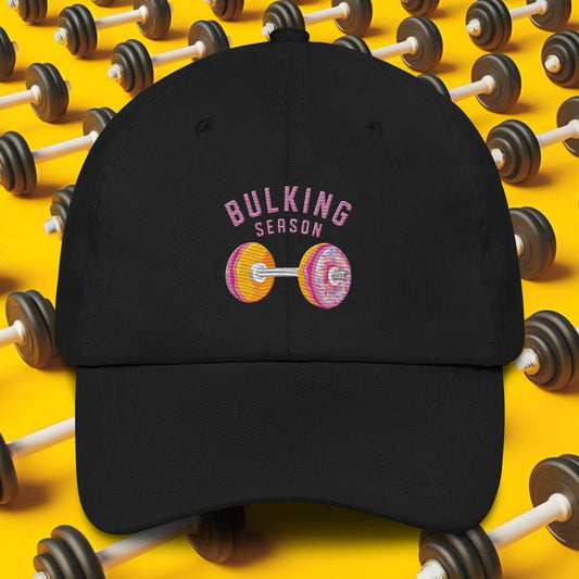 Bulking Season Donut Dumbbell Donuts Barbell Funny Bulk Diet Gym Workout Fitness Bodybuilding Dad hat Black Hats Bulking Donuts Fast Food Next Cult Brand