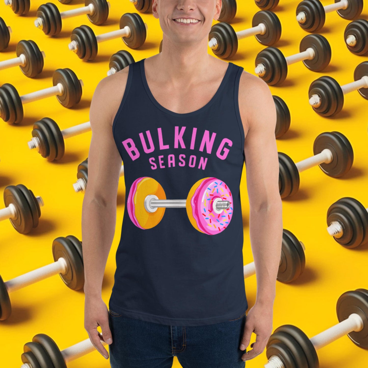 Bulking Season Donut Dumbbell Donuts Barbell Funny Bulk Diet Gym Workout Fitness Bodybuilding Tank Top Navy Tank Tops Bodybuilding Bulking Donuts Fast Food Fitness Gym Workout Next Cult Brand