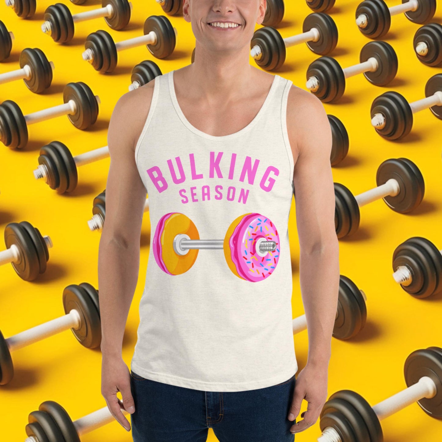 Bulking Season Donut Dumbbell Donuts Barbell Funny Bulk Diet Gym Workout Fitness Bodybuilding Tank Top Oatmeal Triblend Tank Tops Bodybuilding Bulking Donuts Fast Food Fitness Gym Workout Next Cult Brand