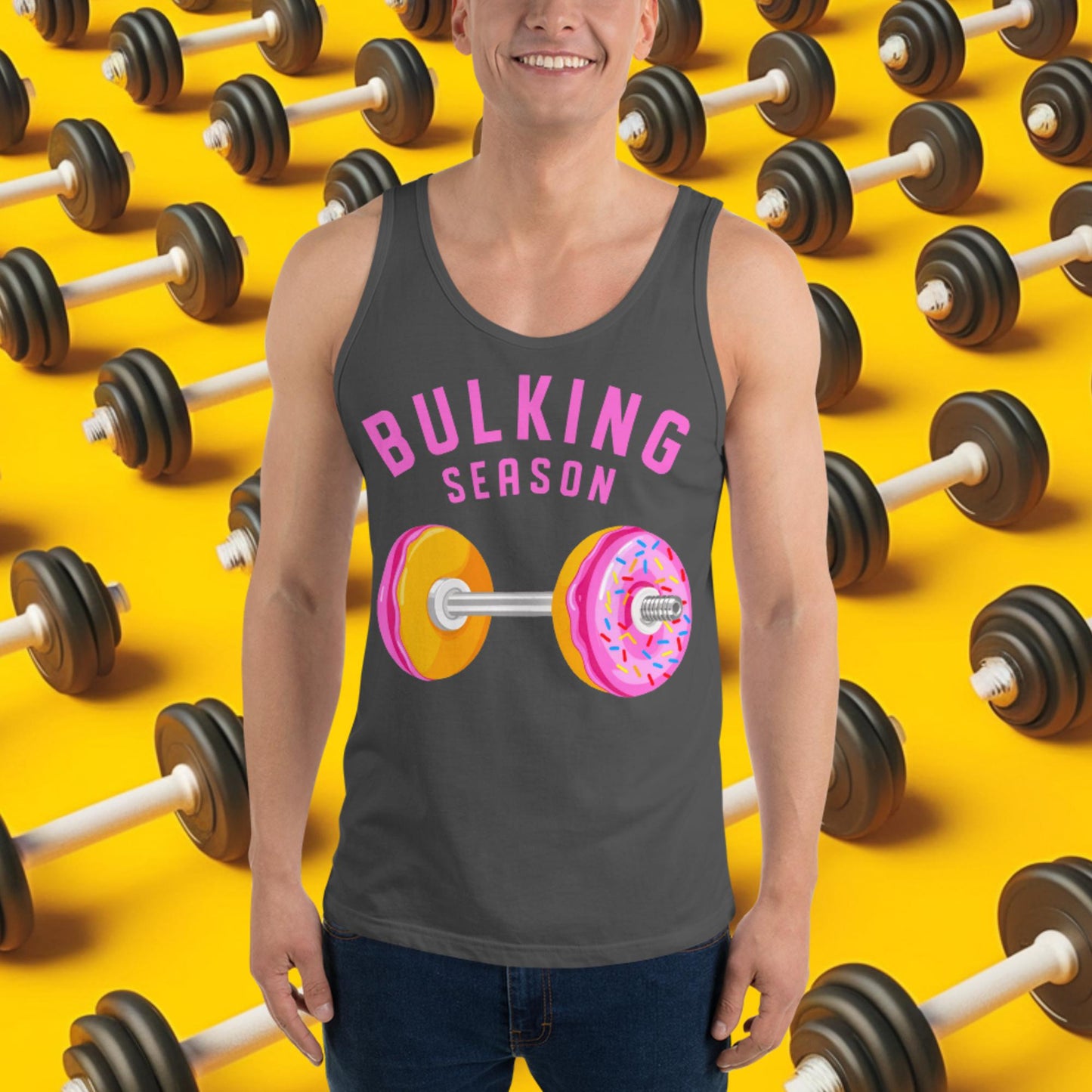 Bulking Season Donut Dumbbell Donuts Barbell Funny Bulk Diet Gym Workout Fitness Bodybuilding Tank Top Asphalt Tank Tops Bodybuilding Bulking Donuts Fast Food Fitness Gym Workout Next Cult Brand