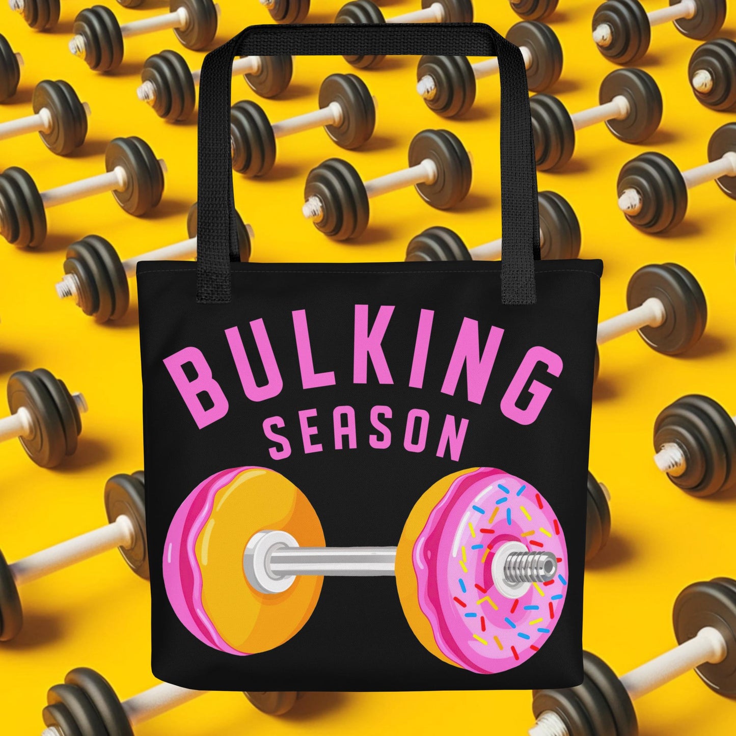 Bulking Season Donut Dumbbell Donuts Barbell Funny Bulk Diet Gym Workout Fitness Bodybuilding Tote bag Default Title Bags Bodybuilding Bulking Donuts Fast Food Fitness Gym Workout Next Cult Brand
