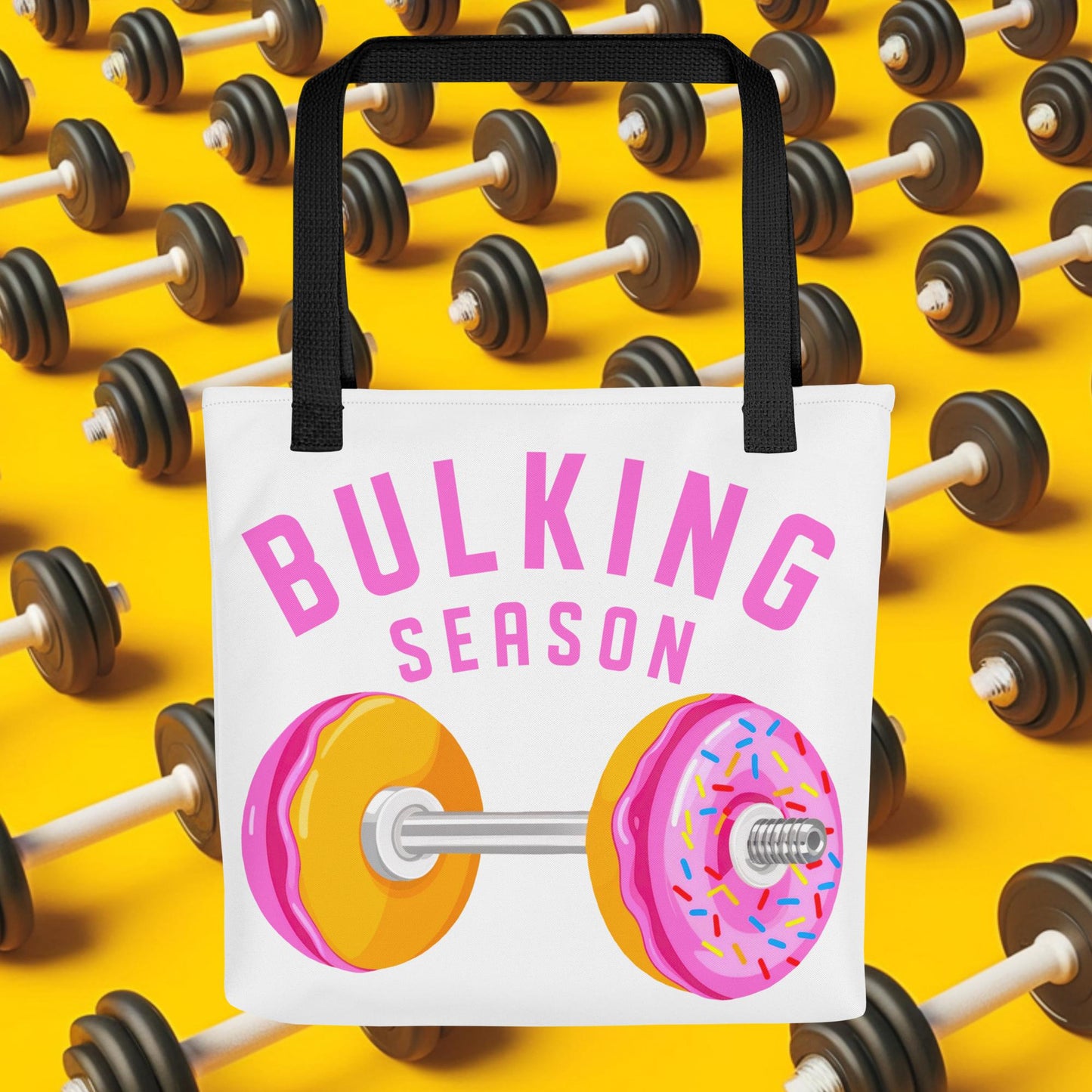 Bulking Season Donut Dumbbell Donuts Barbell Funny Bulk Diet Gym Workout Fitness Bodybuilding Tote bag Default Title Bags Bodybuilding Bulking Donuts Fast Food Fitness Gym Workout Next Cult Brand