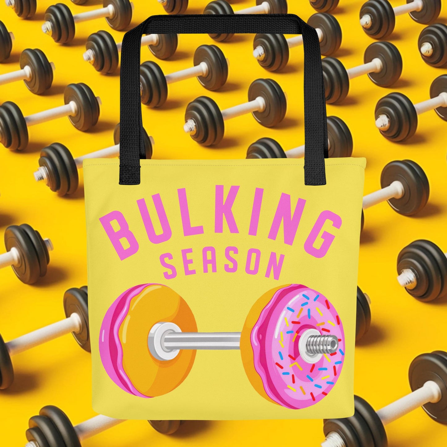 Bulking Season Donut Dumbbell Donuts Barbell Funny Bulk Diet Gym Workout Fitness Bodybuilding Tote bag Default Title Bags Bodybuilding Bulking Donuts Fast Food Fitness Gym Workout Next Cult Brand