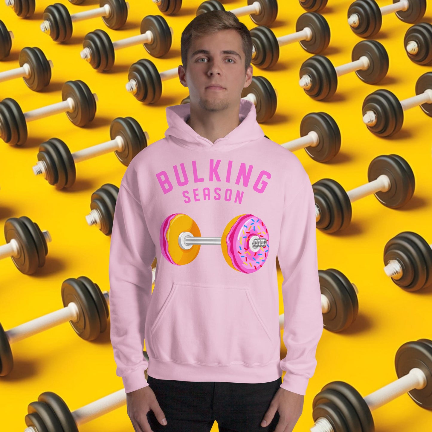 Bulking Season Donut Dumbbell Donuts Barbell Funny Bulk Diet Gym Workout Fitness Bodybuilding Unisex Hoodie Light Pink Hoodies Bodybuilding Bulking Donuts Fast Food Fitness Gym Workout Next Cult Brand