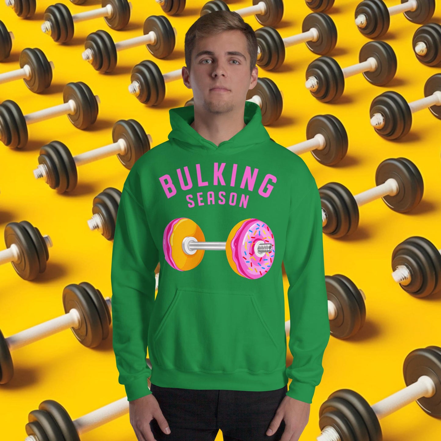Bulking Season Donut Dumbbell Donuts Barbell Funny Bulk Diet Gym Workout Fitness Bodybuilding Unisex Hoodie Irish Green Hoodies Bodybuilding Bulking Donuts Fast Food Fitness Gym Workout Next Cult Brand