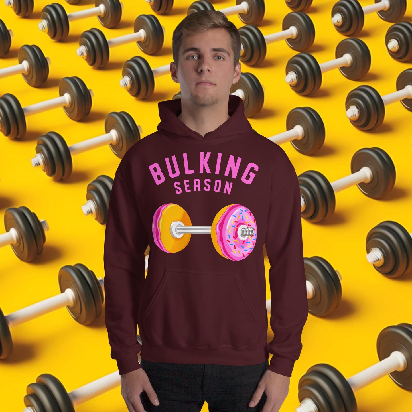 Bulking Season Donut Dumbbell Donuts Barbell Funny Bulk Diet Gym Workout Fitness Bodybuilding Unisex Hoodie Maroon Hoodies Bodybuilding Bulking Donuts Fast Food Fitness Gym Workout Next Cult Brand