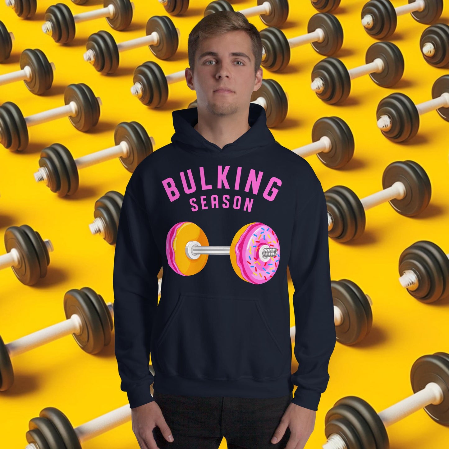 Bulking Season Donut Dumbbell Donuts Barbell Funny Bulk Diet Gym Workout Fitness Bodybuilding Unisex Hoodie Navy Hoodies Bodybuilding Bulking Donuts Fast Food Fitness Gym Workout Next Cult Brand