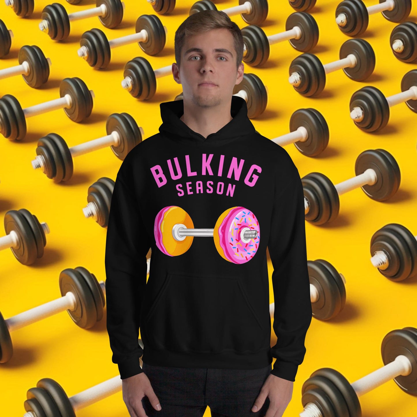 Bulking Season Donut Dumbbell Donuts Barbell Funny Bulk Diet Gym Workout Fitness Bodybuilding Unisex Hoodie Black Hoodies Bodybuilding Bulking Donuts Fast Food Fitness Gym Workout Next Cult Brand