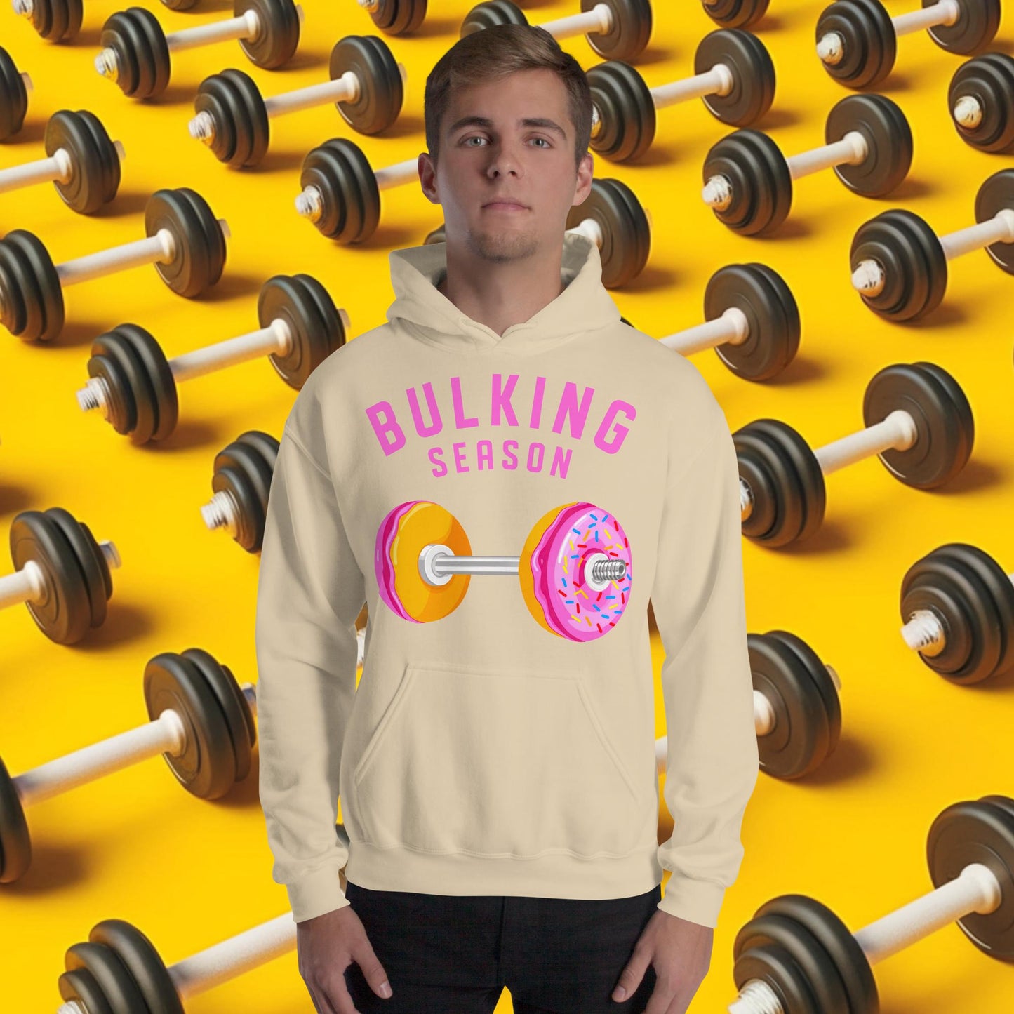 Bulking Season Donut Dumbbell Donuts Barbell Funny Bulk Diet Gym Workout Fitness Bodybuilding Unisex Hoodie Sand Hoodies Bodybuilding Bulking Donuts Fast Food Fitness Gym Workout Next Cult Brand