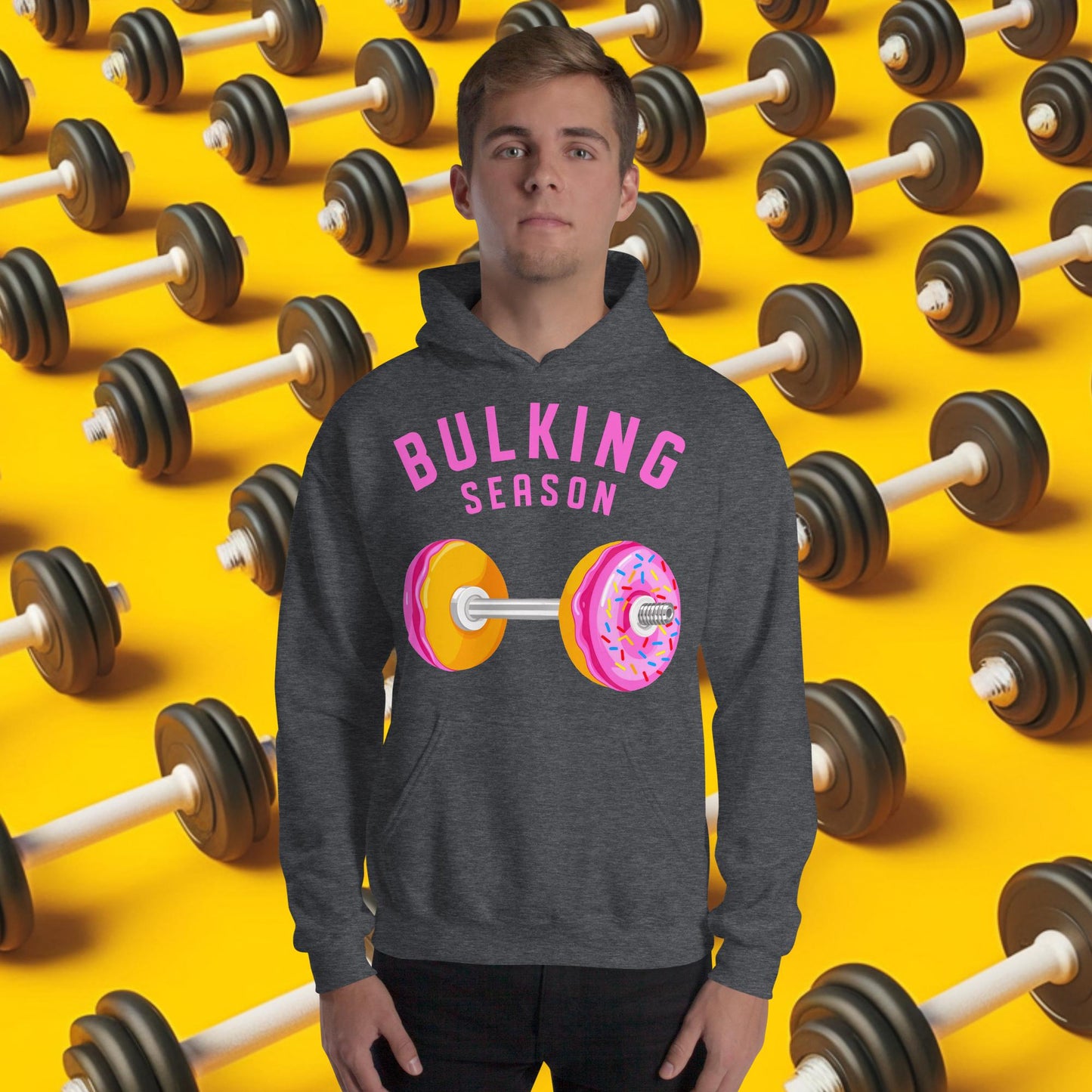Bulking Season Donut Dumbbell Donuts Barbell Funny Bulk Diet Gym Workout Fitness Bodybuilding Unisex Hoodie Dark Heather Hoodies Bodybuilding Bulking Donuts Fast Food Fitness Gym Workout Next Cult Brand