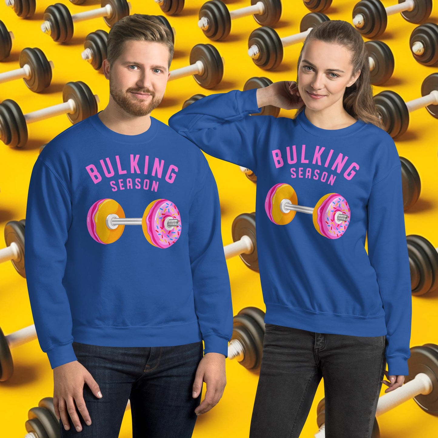 Bulking Season Donut Dumbbell Donuts Barbell Funny Bulk Diet Gym Workout Fitness Bodybuilding Unisex Sweatshirt Royal Sweatshirts Bodybuilding Bulking Donuts Fast Food Fitness Gym Workout Next Cult Brand