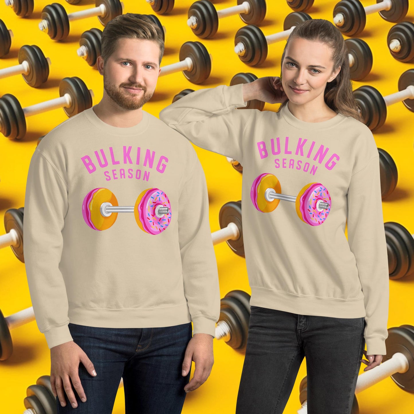 Bulking Season Donut Dumbbell Donuts Barbell Funny Bulk Diet Gym Workout Fitness Bodybuilding Unisex Sweatshirt Sand Sweatshirts Bodybuilding Bulking Donuts Fast Food Fitness Gym Workout Next Cult Brand