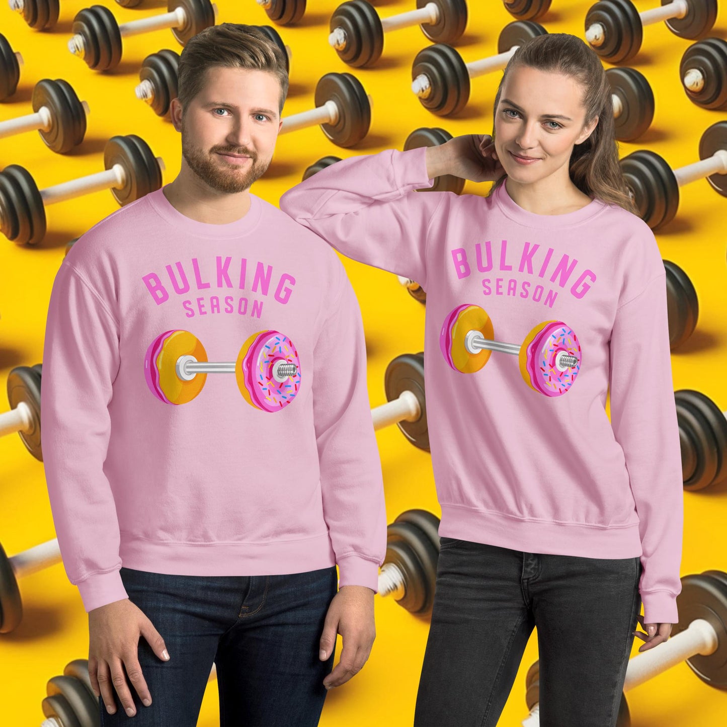 Bulking Season Donut Dumbbell Donuts Barbell Funny Bulk Diet Gym Workout Fitness Bodybuilding Unisex Sweatshirt Light Pink Sweatshirts Bodybuilding Bulking Donuts Fast Food Fitness Gym Workout Next Cult Brand