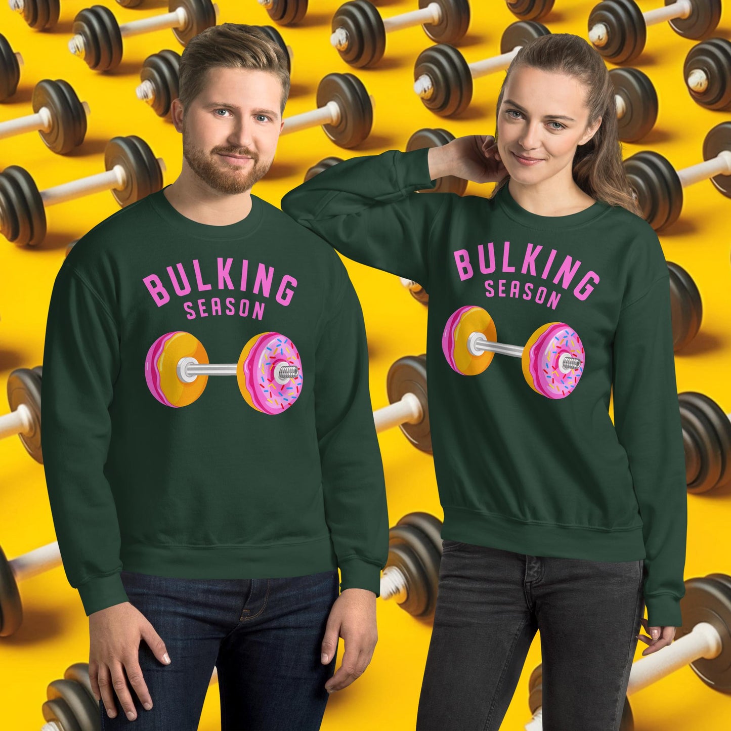 Bulking Season Donut Dumbbell Donuts Barbell Funny Bulk Diet Gym Workout Fitness Bodybuilding Unisex Sweatshirt Forest Green Sweatshirts Bodybuilding Bulking Donuts Fast Food Fitness Gym Workout Next Cult Brand