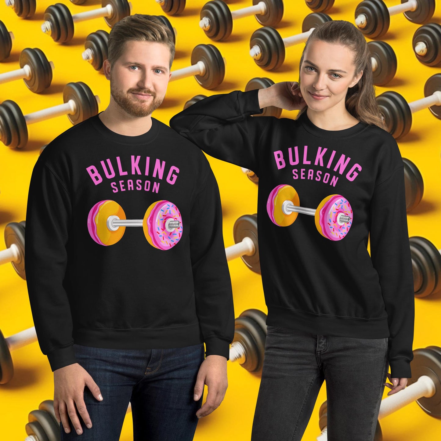 Bulking Season Donut Dumbbell Donuts Barbell Funny Bulk Diet Gym Workout Fitness Bodybuilding Unisex Sweatshirt Black Sweatshirts Bodybuilding Bulking Donuts Fast Food Fitness Gym Workout Next Cult Brand