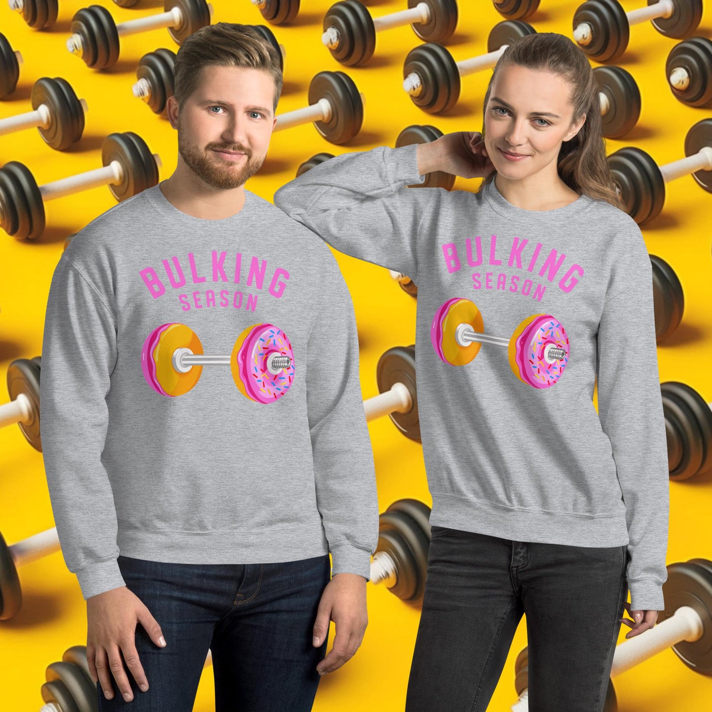 Bulking Season Donut Dumbbell Donuts Barbell Funny Bulk Diet Gym Workout Fitness Bodybuilding Unisex Sweatshirt Sport Grey Sweatshirts Bodybuilding Bulking Donuts Fast Food Fitness Gym Workout Next Cult Brand