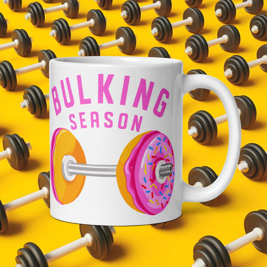 Bulking Season Donut Dumbbell Donuts Barbell Funny Bulk Diet Gym Workout Fitness Bodybuilding White glossy mug Default Title Mugs Bulking Donuts Fast Food Next Cult Brand