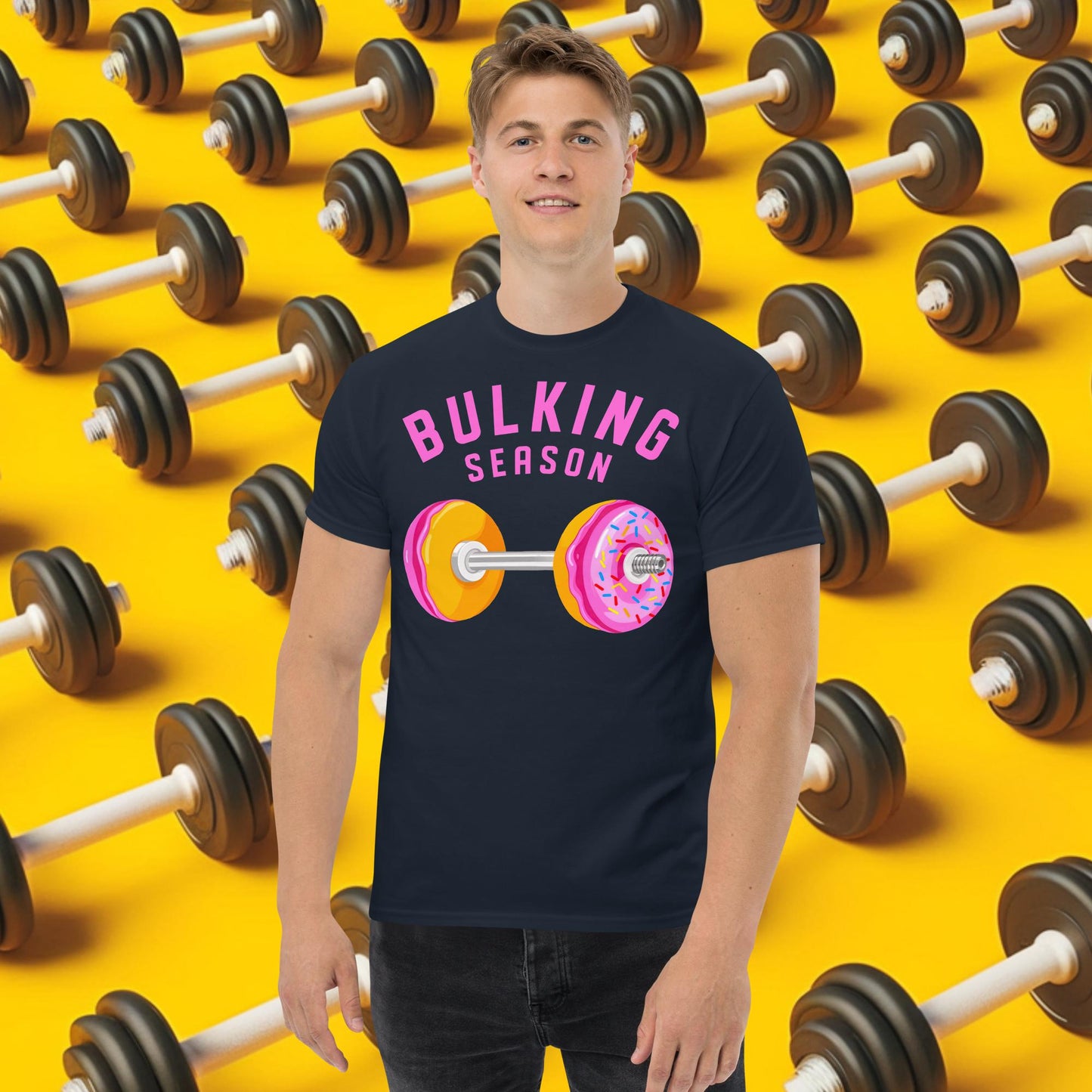 Bulking Season Donut Dumbbell Donuts Barbell Funny Bulk Diet Gym Workout Fitness Bodybuilding classic tee Navy T-shirts Bodybuilding Bulking Donuts Fast Food Fitness Gym Pump Cover Workout Next Cult Brand