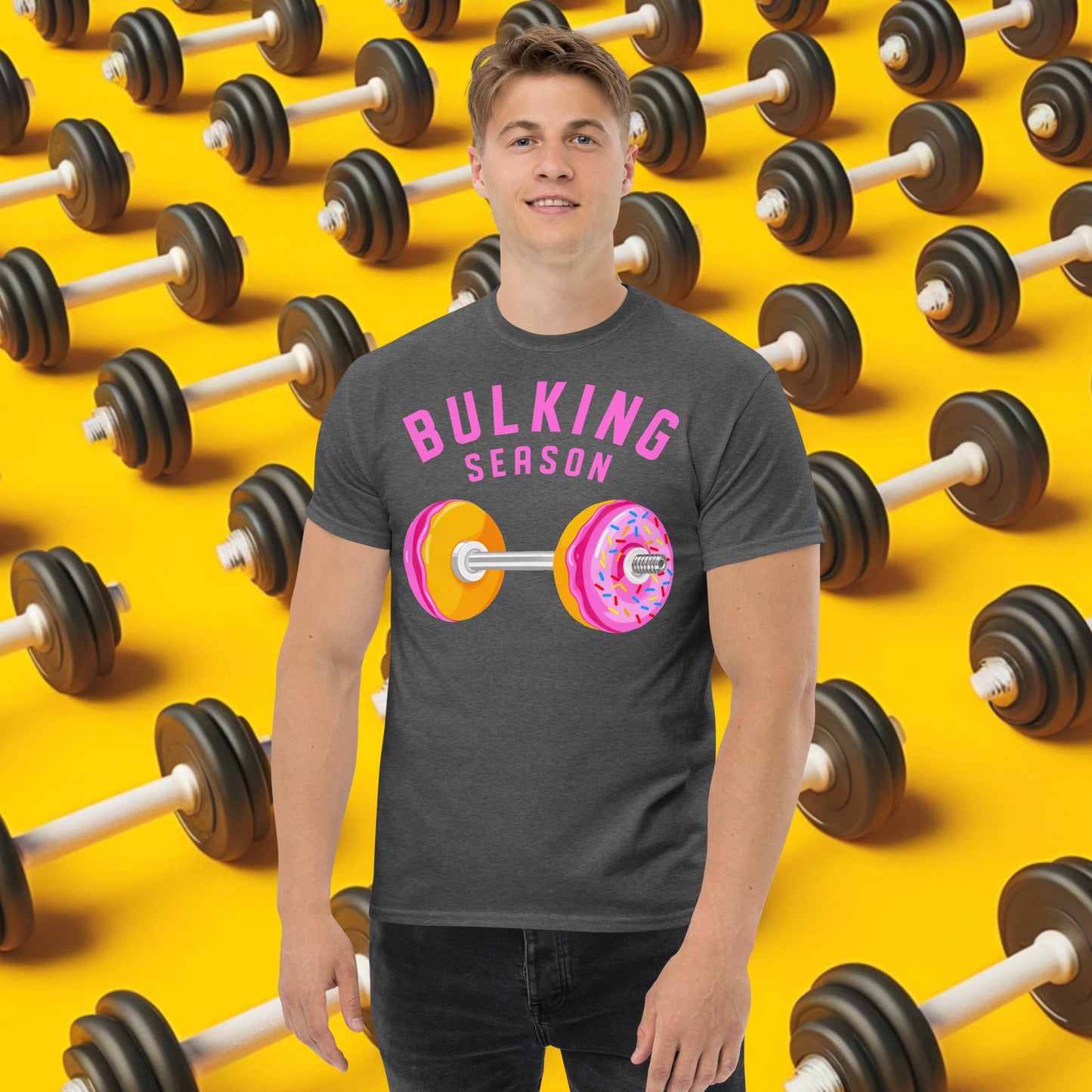 Bulking Season Donut Dumbbell Donuts Barbell Funny Bulk Diet Gym Workout Fitness Bodybuilding classic tee Dark Heather T-shirts Bodybuilding Bulking Donuts Fast Food Fitness Gym Pump Cover Workout Next Cult Brand
