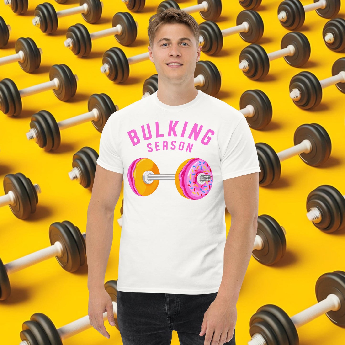 Bulking Season Donut Dumbbell Donuts Barbell Funny Bulk Diet Gym Workout Fitness Bodybuilding classic tee White T-shirts Bodybuilding Bulking Donuts Fast Food Fitness Gym Pump Cover Workout Next Cult Brand