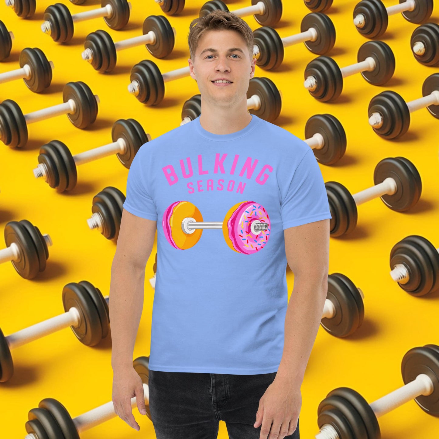 Bulking Season Donut Dumbbell Donuts Barbell Funny Bulk Diet Gym Workout Fitness Bodybuilding classic tee Carolina Blue T-shirts Bodybuilding Bulking Donuts Fast Food Fitness Gym Pump Cover Workout Next Cult Brand