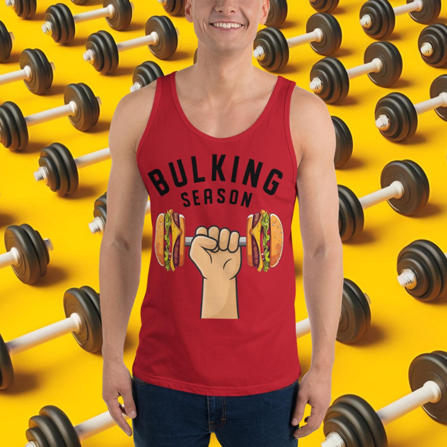 Bulking Season Funny Bulk Diet Gym Workout Fitness Tank Top Red Tank Tops Bodybuilding Bulking Burgers Fast Food Fitness Gym Workout Next Cult Brand