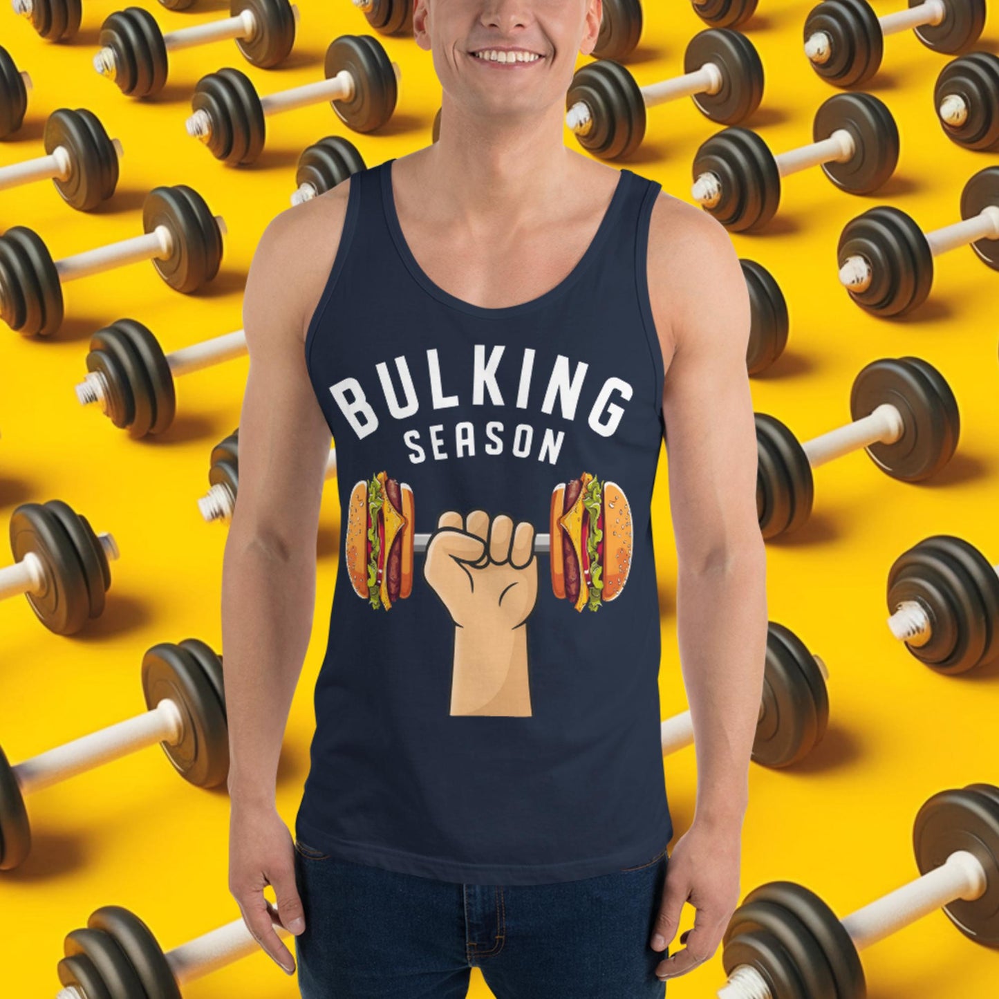 Bulking Season Funny Bulk Diet Gym Workout Fitness Tank Top Navy Tank Tops Bodybuilding Bulking Burgers Fast Food Fitness Gym Workout Next Cult Brand