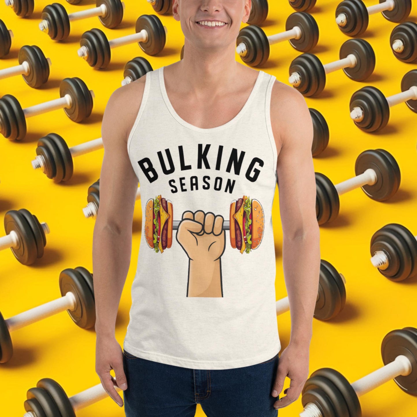 Bulking Season Funny Bulk Diet Gym Workout Fitness Tank Top Oatmeal Triblend Tank Tops Bodybuilding Bulking Burgers Fast Food Fitness Gym Workout Next Cult Brand