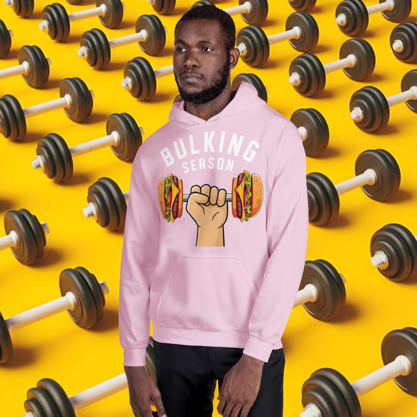 Bulking Season Funny Bulk Diet Gym Workout Fitness Unisex Hoodie Light Pink Hoodies Bodybuilding Bulking Burgers Fast Food Fitness Gym Workout Next Cult Brand