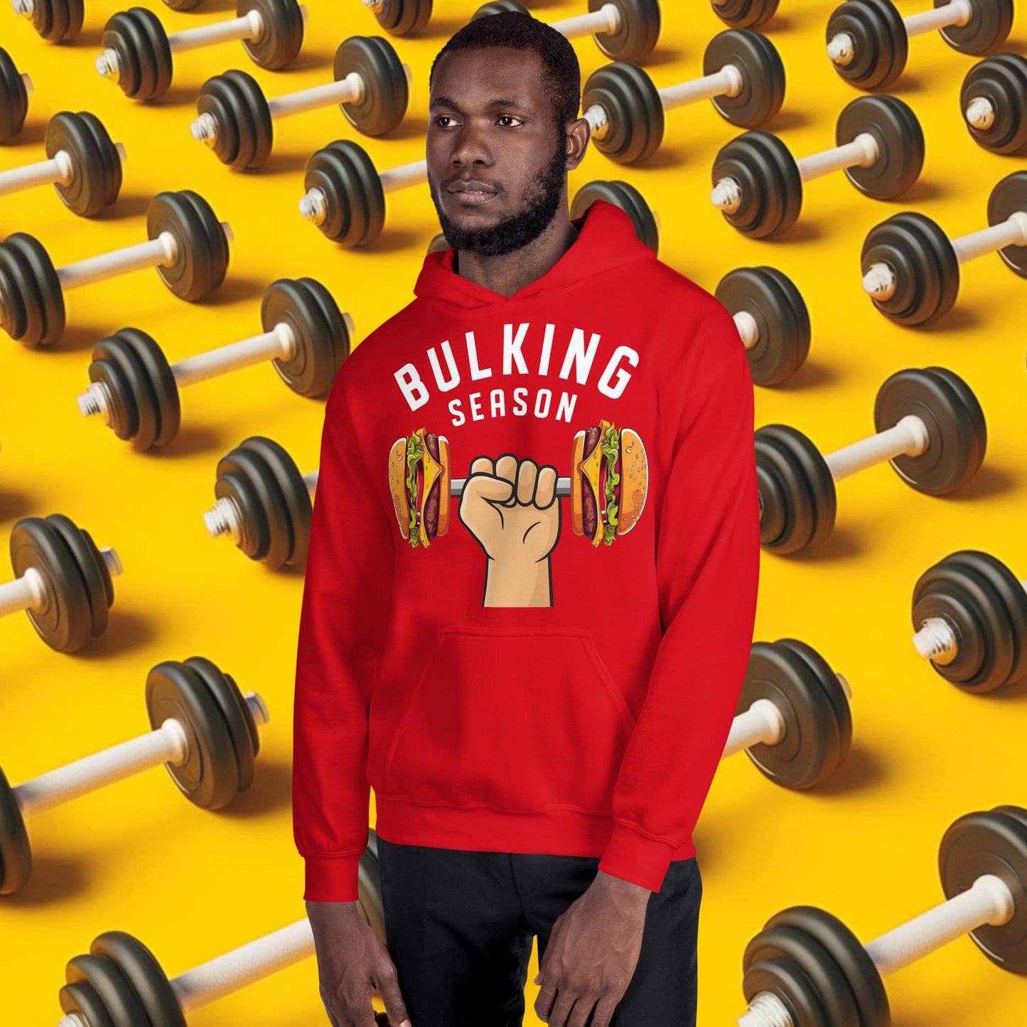 Bulking Season Funny Bulk Diet Gym Workout Fitness Unisex Hoodie Red Hoodies Bodybuilding Bulking Burgers Fast Food Fitness Gym Workout Next Cult Brand
