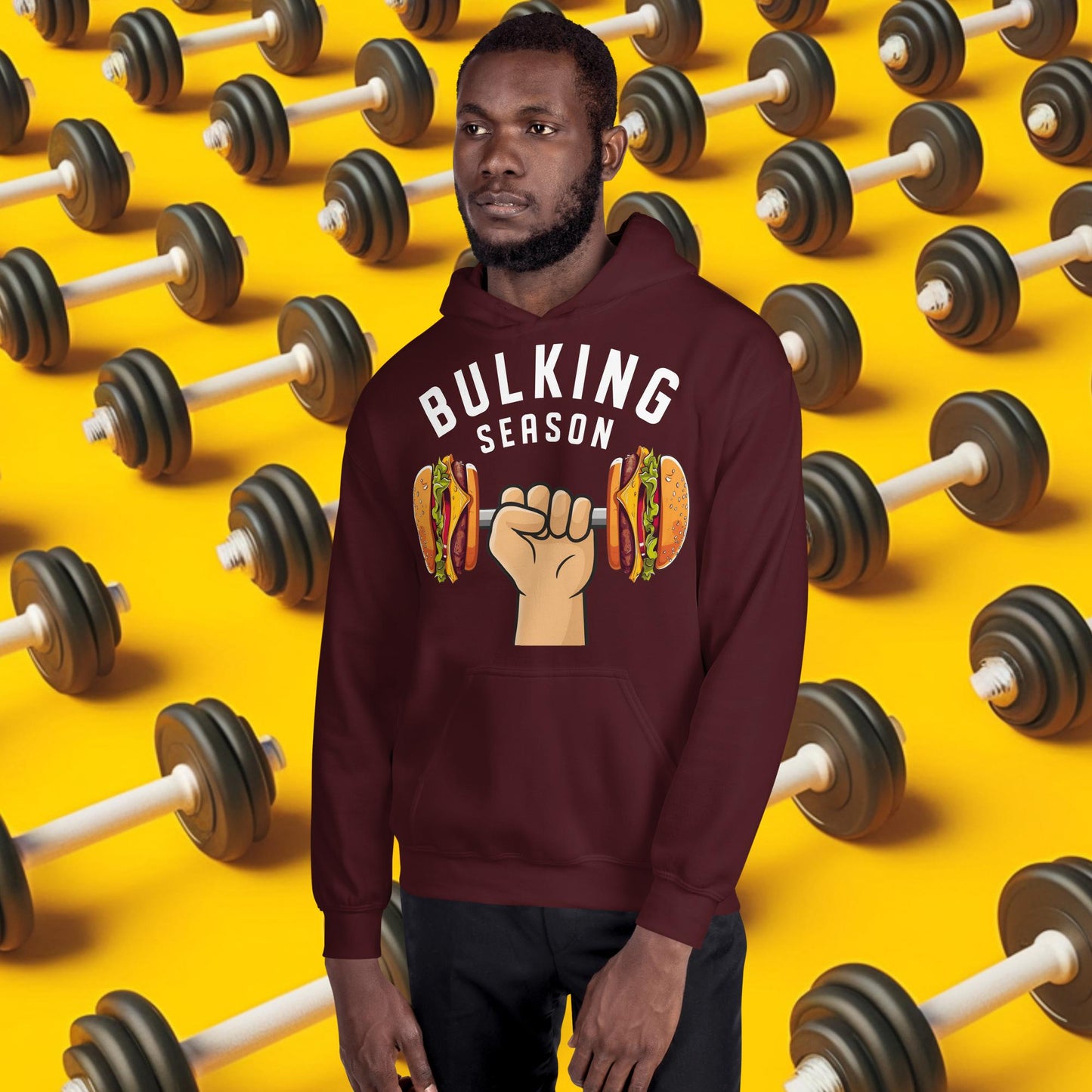 Bulking Season Funny Bulk Diet Gym Workout Fitness Unisex Hoodie Maroon Hoodies Bodybuilding Bulking Burgers Fast Food Fitness Gym Workout Next Cult Brand